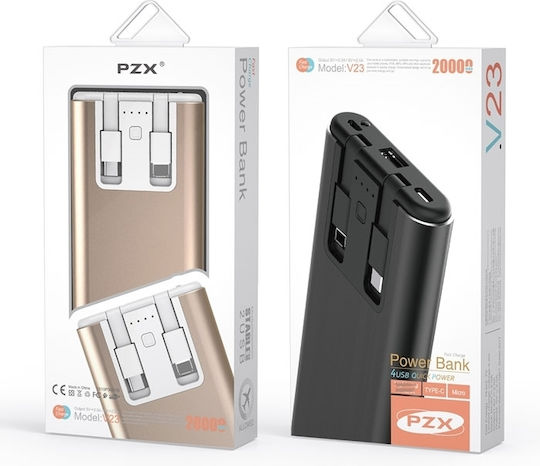 PZX V23 Power Bank 20000mAh with USB-A Port Gold view 4