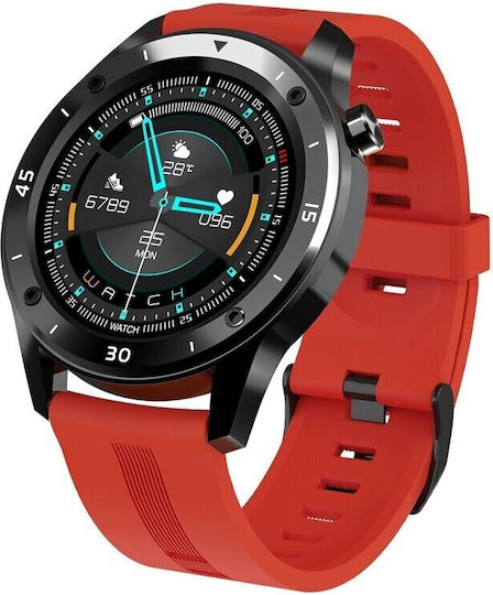 Nubi T22r Men's Sports Smartwatch Heart Rate Calories Blood Pressure Notifications Ip67 Waterproof Red
