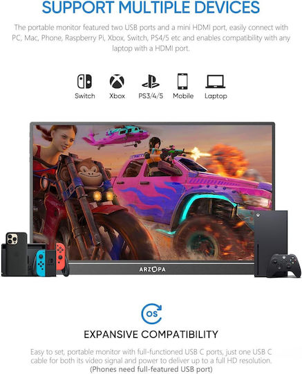 Arzopa Z1FC IPS Gaming Monitor / Portable Monitor 16.1" FHD 1920x1080 144Hz view 7