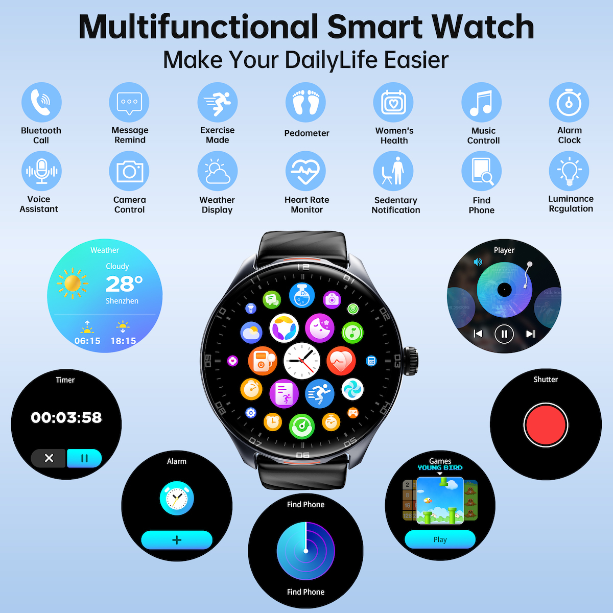Oukitel V6 Smartwatch with Heart Rate Monitor (Black) view 6