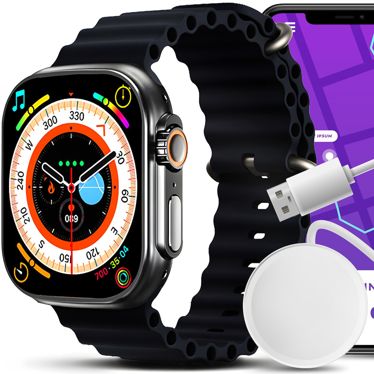 E740-1 Smartwatch with Heart Rate Monitor (Black) view 1