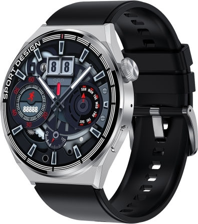 Hdt Max 1.60 Inch Silver Dial Silicone Band Ip68 Waterproof Smart Watch Support Bluetooth Call Black view 1