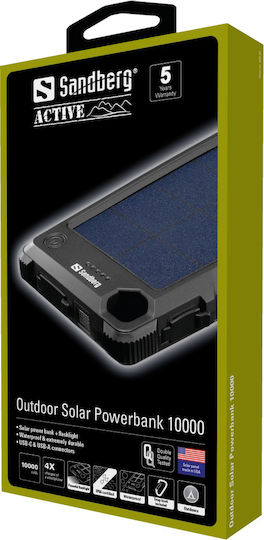 Sandberg Outdoor Solar Power Bank 10000mAh with USB-A Port and USB-C Port Black vue 3
