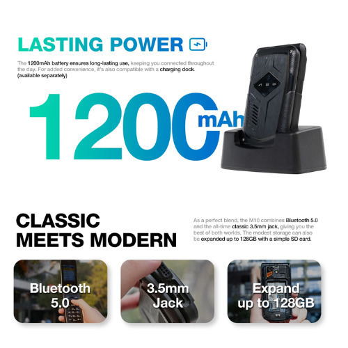 AGM M10 with Charging Base Dual SIM Mobile with Large Buttons Black view 2