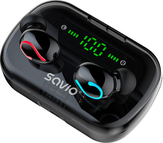 Savio TWS-06 In-ear Bluetooth Handsfree Earphones with Charging Case Black view 7