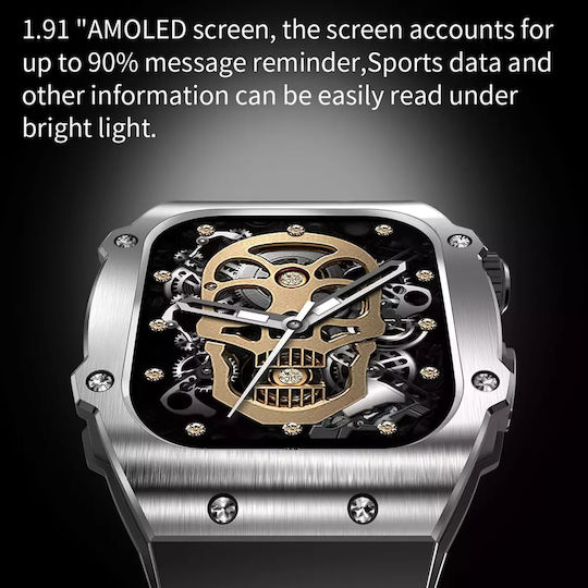 Men's Smart Watch Nubi Ak55 Amoled Display Bluetooth Call 650 Mah Battery Pulse Calories Blood Pressure Remote Camera Ai Voice Assistant Silver view 4