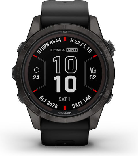 Garmin Fenix 7S Pro Sapphire Solar Stainless Steel 42mm Waterproof Smartwatch with Heart Rate Monitor (Titanium Carbon Gray DLC with Black) view 1