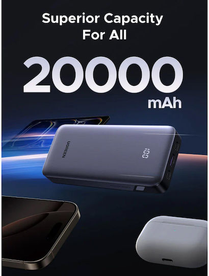 Ugreen PB532/55989B Power Bank 20000mAh 30W with USB-A Port and 2 USB-C Ports Power Delivery Gray view 5