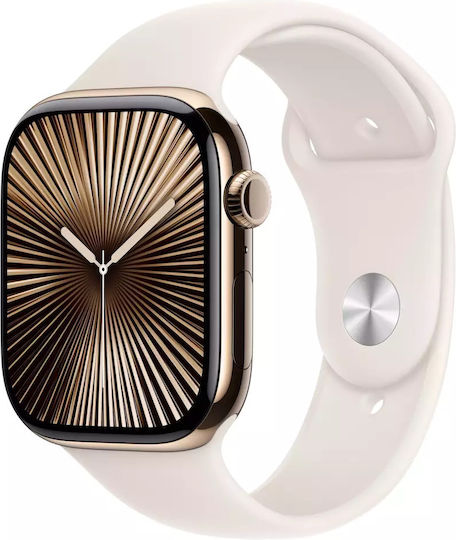 Apple Watch Series 10 Cellular Titanium 42mm Waterproof with eSIM and Heart Rate Monitor (Gold Titanium with Starlight Sport Band (S/M)) view 2