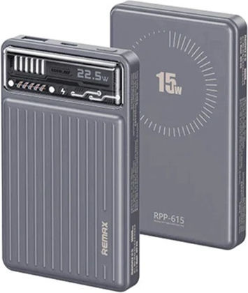 Remax Rpp-615 MagSafe Power Bank 10000mAh 18W with USB-A Port and USB-C Port Gray