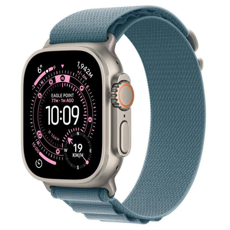 Apple Watch Ultra 3 Titanium 49mm Waterproof with eSIM and Heart Rate Monitor (Natural Titanium Case with Light Blue Alpine Loop - Large) view 1