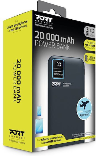 Port Designs Power Bank 20000mAh with 2 USB-A Ports and USB-C Port Black vue 4