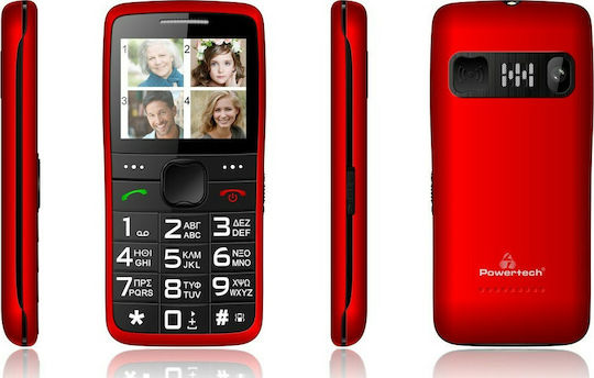Powertech Sentry Eco Dual SIM Mobile with Large Buttons (Greek Menu) Red view 2