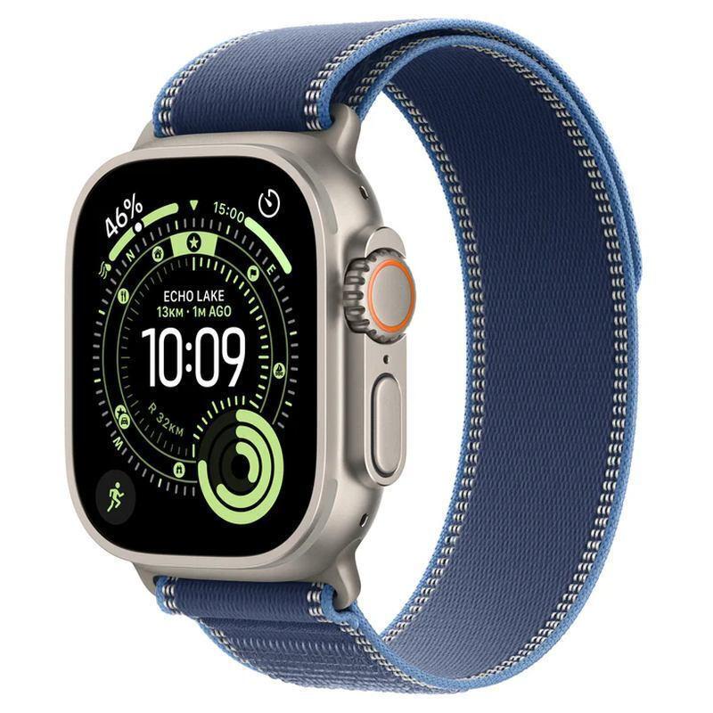 Apple Watch Ultra 3 Titanium 49mm Waterproof with eSIM and Heart Rate Monitor (Natural Titanium Case with Blue/Bright Blue Trail Loop - M/L) view 1