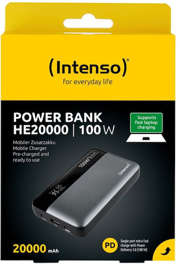 Intenso HE20000 Power Bank 20000mAh 100W with USB-A Port and 2 USB-C Power Delivery Ports Gray view 3