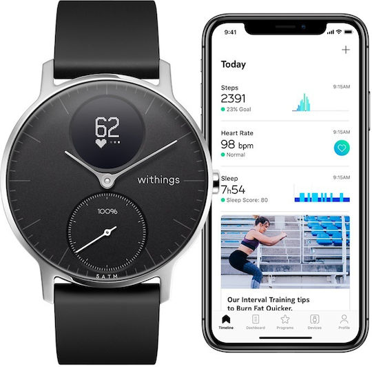 Withings Activité Steel HR Waterproof Smartwatch with Heart Rate Monitor (Black) vue 4
