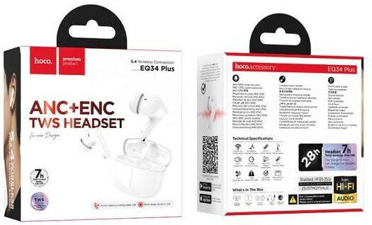 Hoco EQ34 Plus In-ear Bluetooth Handsfree Earphones with Charging Case White view 2