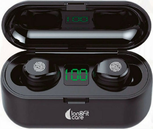 LongFit Care Earbud Bluetooth Handsfree Earphones with Charging Case Black view 1