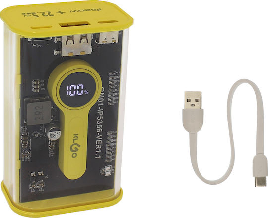 KLGO KP-91 Power Bank 10000mAh 22.5W with USB-A Port and USB-C Port Power Delivery Yellow vista 2