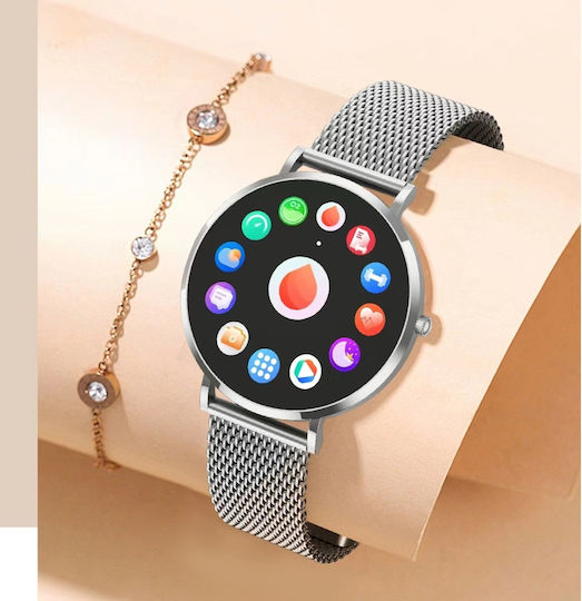 Aoke T8 Smartwatch with Heart Rate Monitor (Silver Case / Silver Strap Metallic) view 2