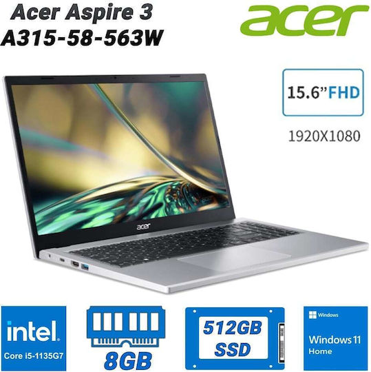 Acer Aspire 3 A315-58-563W 15.6" FHD (i5-1135G7/8GB/512GB SSD/W11 Home) (International English Keyboard) view 4