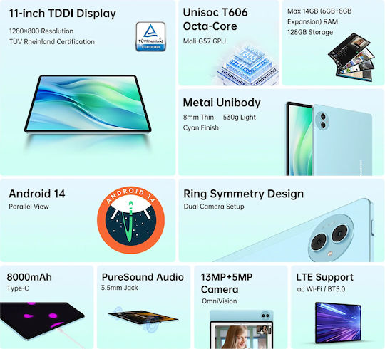 Teclast P50 4G 11" Tablet (6GB/128GB) Blue view 7
