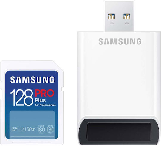 Samsung PRO Plus SDXC 128GB U3 V30 UHS-I 180MB/s with USB Reader