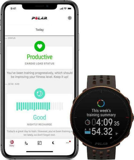 Polar Vantage M2 Aluminium 46mm Waterproof Smartwatch with Heart Rate Monitor (Black with Black/Brown Strap) view 6