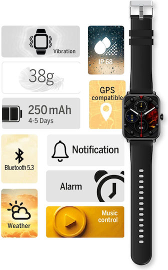 Bea-fon 102 44mm Smartwatch with Heart Rate Monitor (Black) view 5