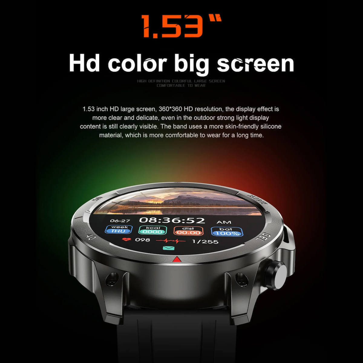 Microwear DK68 Smartwatch With Heart Rate Monitor Black Leather vue 4