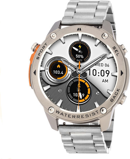 3Guys Stainless Steel 50mm Smartwatch with Heart Rate Monitor (Gray)