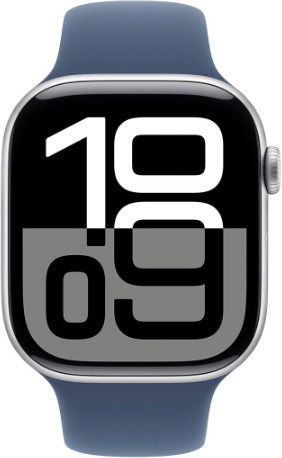 Apple Watch Series 10 Cellular Aluminium 46mm Waterproof with eSIM and Heart Rate Monitor (Silver Aluminium Sport Band Denim) view 2
