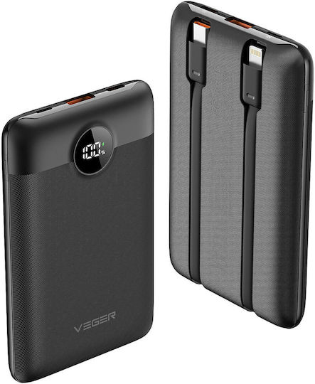 Veger W1170 Power Bank 10000mAh with USB-A Port and USB-C Port Black
