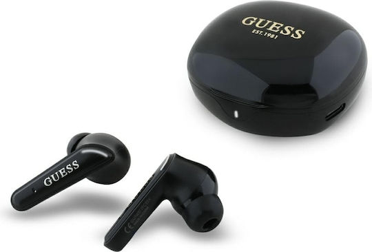 Guess Glossy Classic Logo In-ear Bluetooth Handsfree Earphones with Charging Case Black view 1