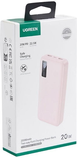 Ugreen PB312 65589B Power Bank 20000mAh 20W with 2 USB-A Ports and USB-C Port Power Delivery Pink view 2