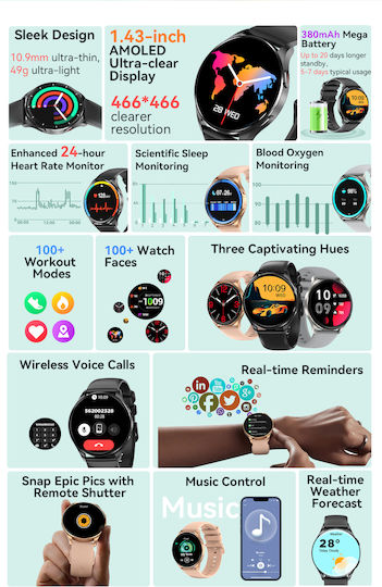 BlackView X20 45mm Smartwatch with Heart Rate Monitor (Black) view 8
