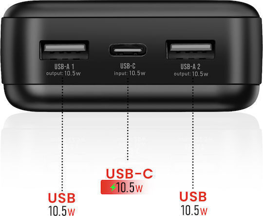 Swissten Power Bank 20000mAh 10.5W with 2 USB-A Ports and USB-C Port Black view 6