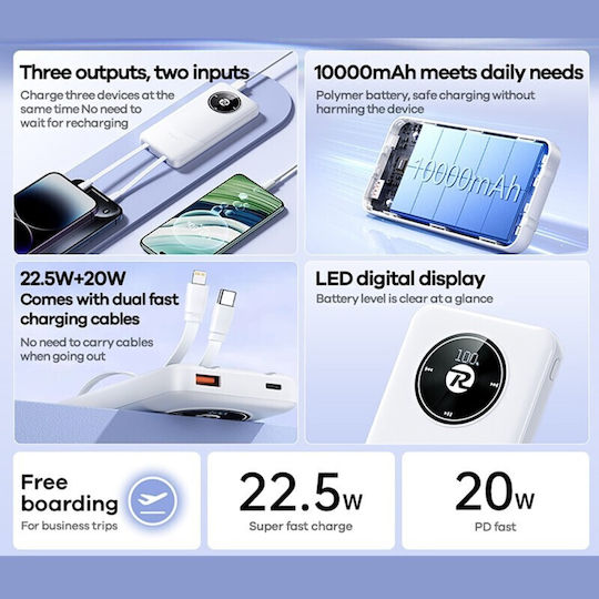 Remax Energy Eye Fast RPP-37 Power Bank 10000mAh with USB-A Port and USB-C Port White vue 2