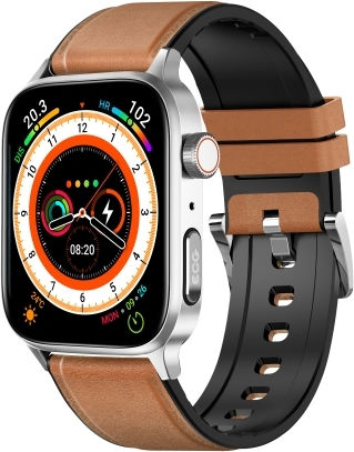 Gt22 1.85 Inch Tft Screen Leather Band Health Smart Watch Support Bluetooth Call Plateau Blood Oxygen Body Temperature Arrhythmia Ti Heart Rate Monitoring Brown view 1