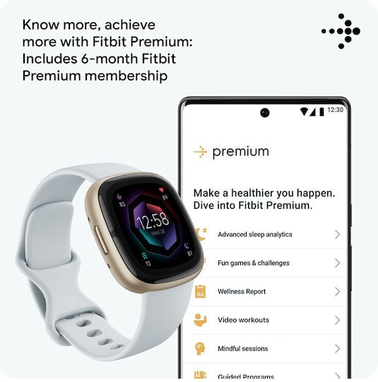 Fitbit Sense 2 Aluminium Waterproof Smartwatch with Heart Rate Monitor (Blue Mist/Soft Gold) vue 4