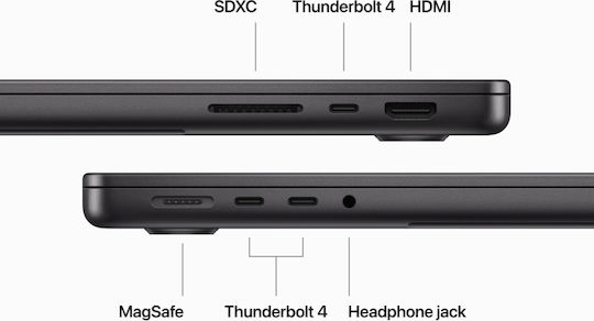 Apple MacBook Pro 14" (2023) 14.2" Retina Display 120Hz (M3-Pro 11-Core/18GB/512GB SSD) Space Black (US Keyboard) vue 4