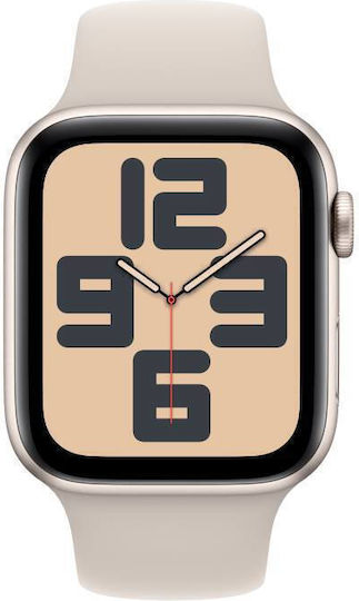 Apple Watch SE 2024 Cellular Aluminium 44mm Waterproof with eSIM and Heart Rate Monitor (Starlight with Starlight Sport Band (M/L)) view 1