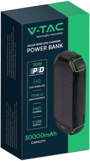 V-TAC Solar Power Bank 30000mAh 10W with USB-A Port and USB-C Port Black vue 4