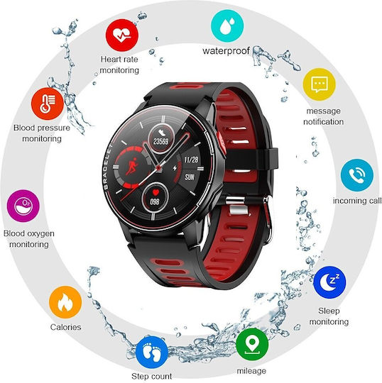Men's Sports Smartwatch Nubi Rs6 Heart Rate Calories Blood Pressure Notifications Ip68 Waterproof Red view 3