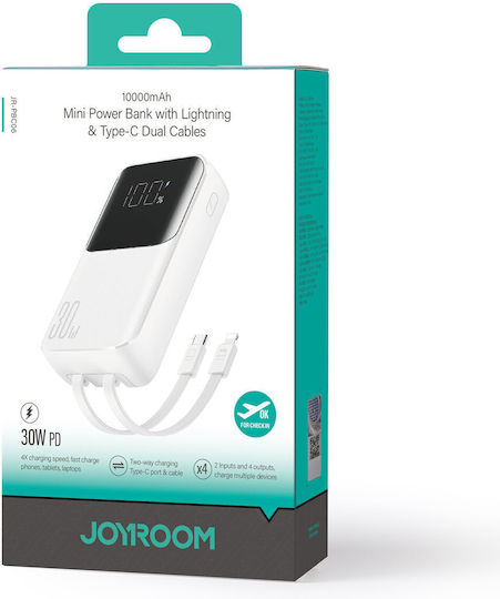 Joyroom Power Bank 10000mAh 30W with USB-A Port and USB-C Port White view 6