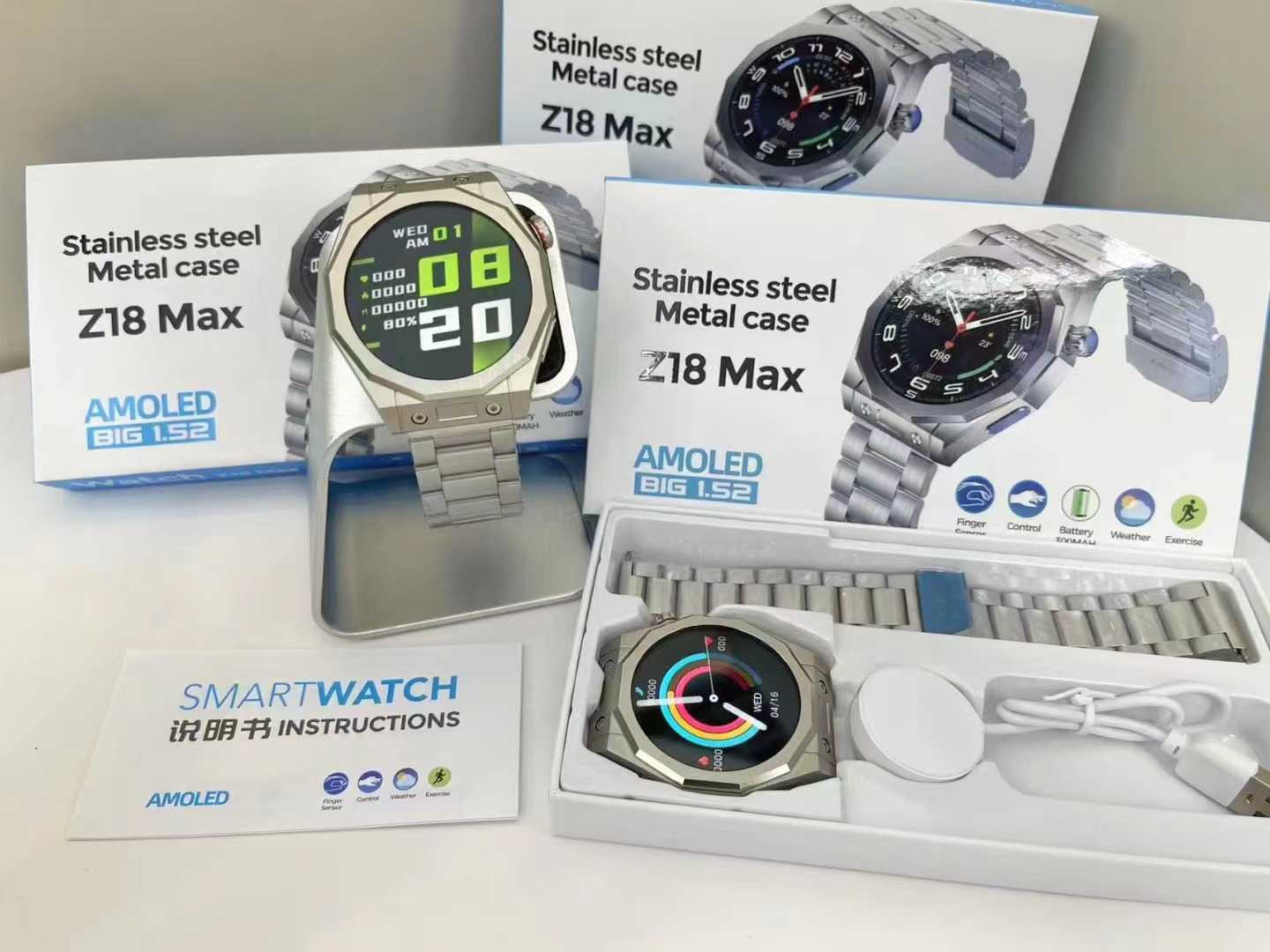 Z18 Max Stainless Steel Smartwatch with Heart Rate Monitor (Silver) view 2