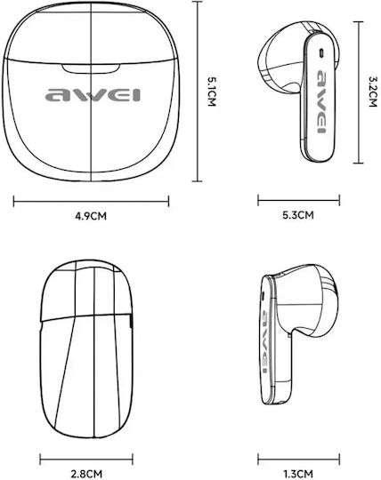Awei T68 Earbud Bluetooth Handsfree Earphones with Charging Case White view 5
