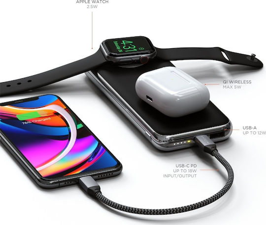 Satechi Quatro Wireless Power Bank 10000mAh 18W with USB-A Port and USB-C Port Quick Charge 3.0 / Power Delivery Black view 5