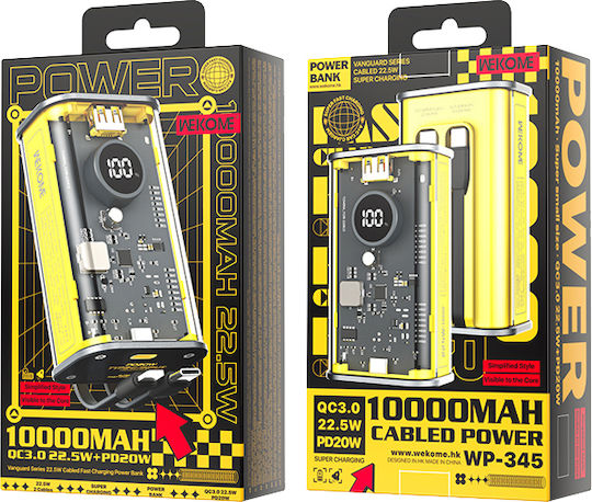 WK WP-345 Power Bank 10000mAh 20W with USB-A Port Power Delivery Yellow view 2