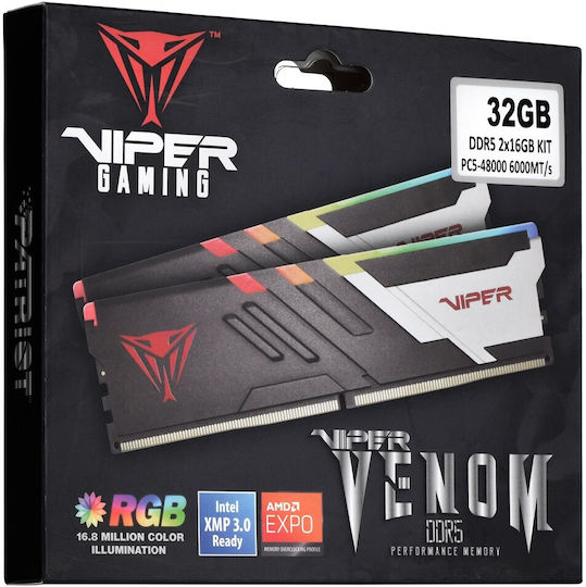 Patriot Viper Venom RGB DDR5 32GB RAM with 2x16GB Modules and Speed 6000 for Desktop PVVR532G600C30K view 6